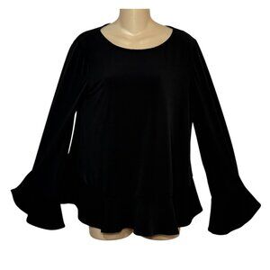 Laundry By Shelli Segal Women's Small Black L/S Ruffle Hem Top Bell Sleeves